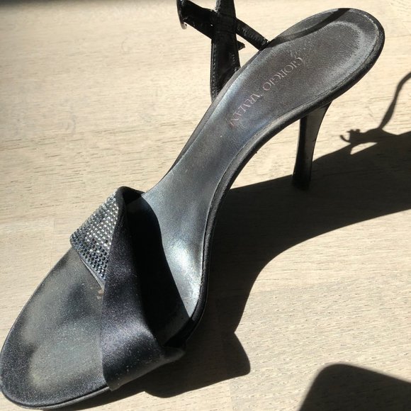 Giorgio Armani black satin rhinestone strappy sandals - Picture 8 of 8